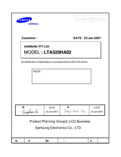 . Various Panel SAMSUNG LTA520HA02-001 0 [DS]  . Various LCD Panels Panel_SAMSUNG_LTA520HA02-001_0_[DS].pdf