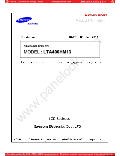 . Various Panel SAMSUNG LTA400HM13 1 [DS]  . Various LCD Panels Panel_SAMSUNG_LTA400HM13_1_[DS].pdf