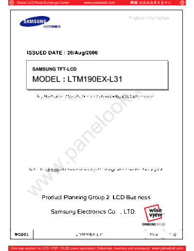 . Various Panel SAMSUNG LTM190EX-L31 1 [DS]  . Various LCD Panels Panel_SAMSUNG_LTM190EX-L31_1_[DS].pdf