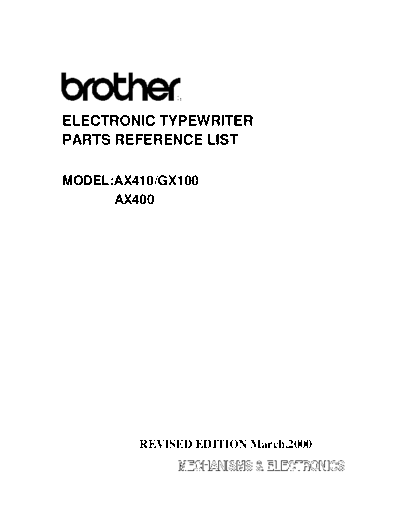 Brother Brother AX-400, AX-410, GX-410 Parts Manual  Brother Brother AX-400, AX-410, GX-410 Parts Manual.pdf