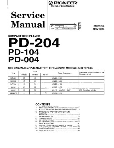 Pioneer hfe   pd-004 104 204 service  Pioneer CD PD-204 hfe_pioneer_pd-004_104_204_service.pdf