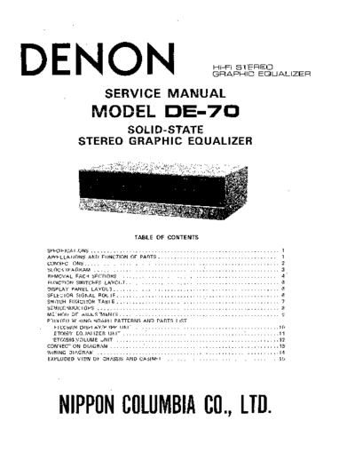 DENON  DE-70  DENON Graphic Equalizer Graphic Equalizer Denon - DE-70  DE-70.PDF