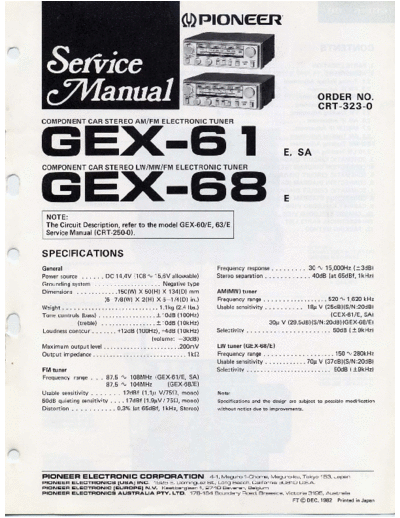 Pioneer GEX-61, GEX-68  Pioneer GEX GEX-61 & GEX-68 PIONEER GEX-61, GEX-68.pdf