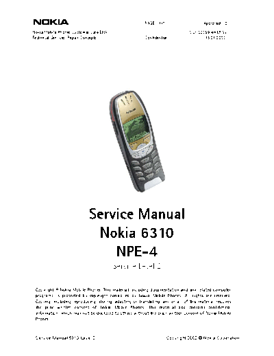 NOKIA 6310 Service manual level 2  NOKIA Mobile Phone Nokia_6310 Nokia_6310_Service_manual_level_2.pdf