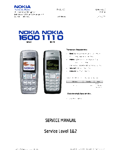 NOKIA 1600 rh-64 1110 rh-70 sm level1 2  NOKIA Mobile Phone 1600_1110 1600_rh-64_1110_rh-70_sm_level1_2.pdf
