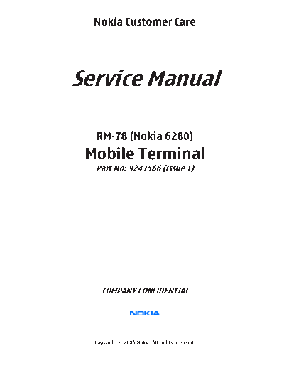 NOKIA RM-78 service manual  NOKIA Mobile Phone 6280 RM-78 service manual.pdf