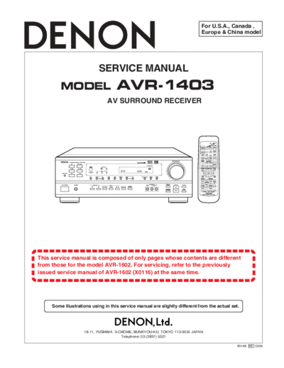 DENON  AVR-1403  DENON AV Surround Receiver AV Surround Receiver Denon - AVR-1403 & 483  AVR-1403.PDF
