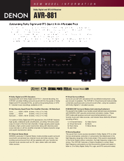 DENON  AVR-881  DENON AV Surround Receiver AV Surround Receiver Denon - AVR-1801 & 881  AVR-881.pdf