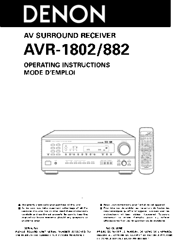 DENON  AVR-1802 & 882  DENON AV Surround Receiver AV Surround Receiver Denon - AVR-1802 & 882  AVR-1802 & 882.pdf