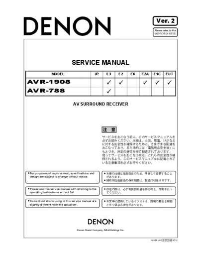 DENON  AVR-1908 & 788 Ver. 2  DENON AV Surround Receiver AV Surround Receiver Denon - AVR-1908 & 788  AVR-1908 & 788 Ver. 2.PDF