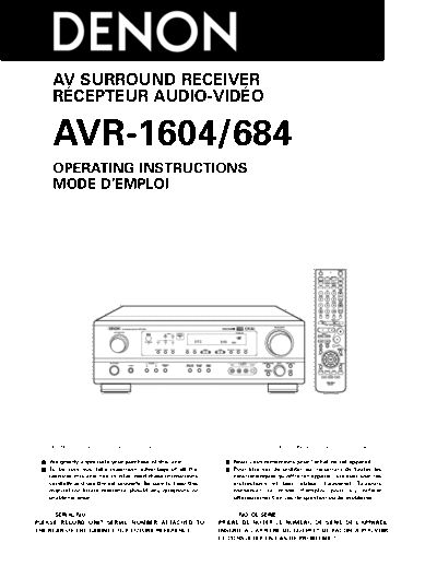DENON  AVR-1604 & 684  DENON AV Surround Receiver & Amplifier AV Surround Receiver & Amplifier Denon - AVR-1604 & 684 & AVC-1580  AVR-1604 & 684.PDF