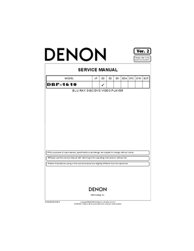 DENON  DBP-1610  DENON Blu-Ray Disk Blu-Ray Disk Denon - DBP-1610  DBP-1610.PDF