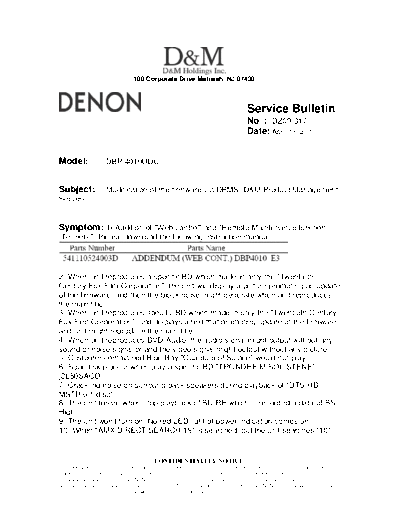 DENON Service Bulletin DZ09-317  DENON Blu-Ray Disk Blu-Ray Disk Denon - DBP-4010UDCI Service Bulletin DZ09-317.PDF