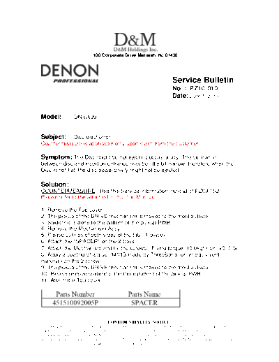 DENON Service Bulletin PZ10-010  DENON CD Player CD Player Denon - DN-C620 Service Bulletin PZ10-010.PDF