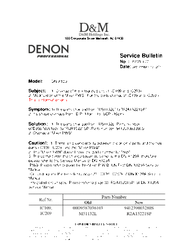 DENON Service Bulletin PZ09-177  DENON DJ Mixer DJ Mixer Denon - DN-X120 Service Bulletin PZ09-177.PDF