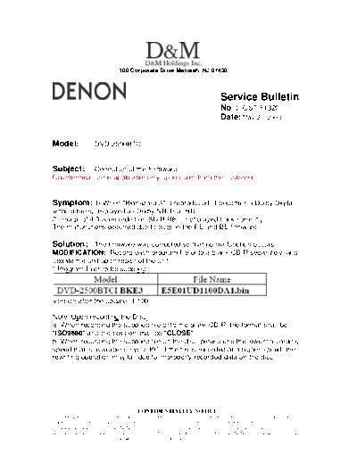 DENON Service Bulletin OST-F1320  DENON DVD Video Player DVD Video Player Denon - DVD-2500BT & 3800BD Service Bulletin OST-F1320.PDF