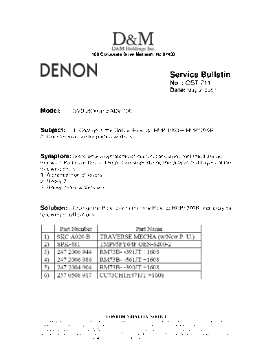DENON Service Bulletin OST-711  DENON DVD Video Player DVD Video Player Denon - DVD-2800 Service Bulletin OST-711.PDF