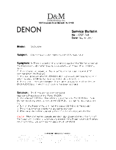 DENON Service Bulletin OST-748  DENON DVD Video Player DVD Video Player Denon - DVD-2900 Service Bulletin OST-748.PDF