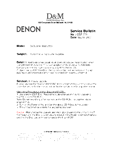 DENON Service Bulletin OST-771  DENON DVD Video Player DVD Video Player Denon - DVD-2900 Service Bulletin OST-771.PDF