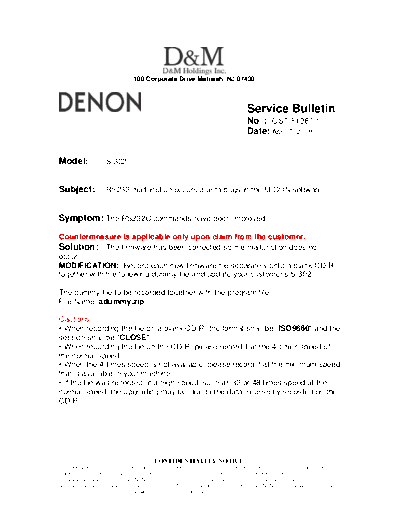 DENON Service Bulletin OST-F1287-1  DENON Home Theatre System Home Theatre System Denon - S-302 Service Bulletin OST-F1287-1.PDF