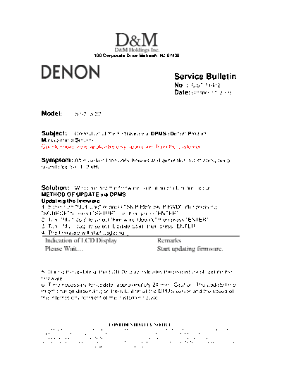 DENON Service Bulletin OST-F1412  DENON Home Theatre System Home Theatre System Denon - S-52 & S-32 Service Bulletin OST-F1412.PDF