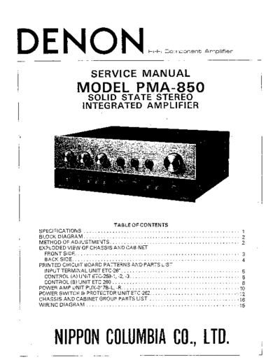 DENON  PMA-850  DENON Integrated Stereo Amplifier Integrated Stereo Amplifier Denon - PMA-850  PMA-850.PDF