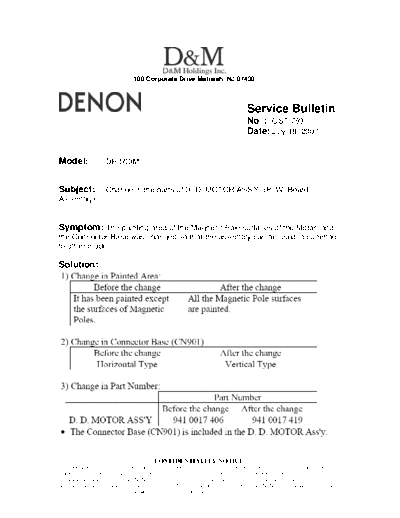 DENON Service Bulletin OST-793  DENON LP Turntable LP Turntable Denon - DP-500M Service Bulletin OST-793.PDF