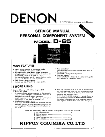 DENON  D-65  DENON Personal Component System Personal Component System Denon - D-65  D-65.PDF