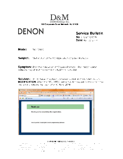 DENON Service Bulletin OST-C1306  DENON Remote Control Unit Remote Control Unit Denon - RC-7000CI Service Bulletin OST-C1306.PDF
