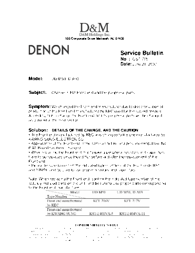 DENON Service Bulletin OST-705  DENON Stereo CD Receiver Stereo CD Receiver Denon - UD-M50 Service Bulletin OST-705.PDF