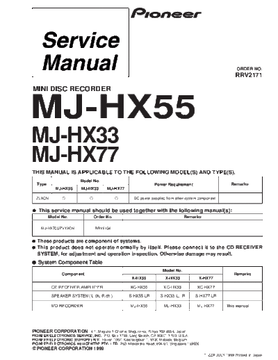 Pioneer MJ-HX55 MJ-HX33 MJ-HX77  Pioneer MJ MJ-HX55 & MJ-HX33 & MJ-HX77 MJ-HX55_MJ-HX33_MJ-HX77.pdf