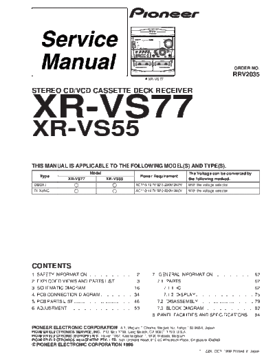 Pioneer XR-VS77  Pioneer XR XR-VS77 XR-VS77.PDF