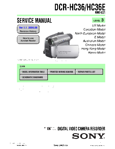 Sony DCR-HC36, HC36E Level 3  Sony Camera SONY DCR-HC36, HC36E Level 3.pdf