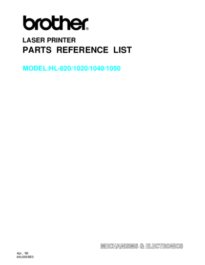 Brother HL-820, 1020, 1040, 1050 Parts Manual  Brother Printers Laser HL820_1020_1040_1050 Brother HL-820, 1020, 1040, 1050 Parts Manual.pdf