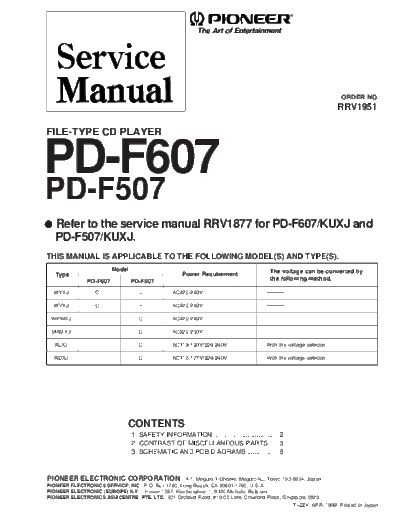Pioneer hfe   pd-f507 f607 service rrv1951 en  Pioneer CD PD-F507 hfe_pioneer_pd-f507_f607_service_rrv1951_en.pdf