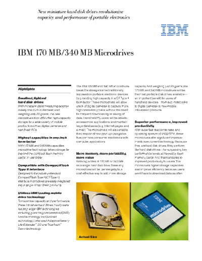IBM Microdrive 170 MB and 340 MB  IBM HDD IBM Microdrive 170 MB and 340 MB.PDF