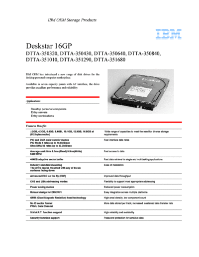 IBM Deskstar 16GP Product Summary - English  IBM Deskstar 16GP Product Summary - English.pdf