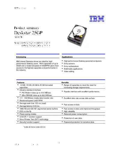 IBM Deskstar 25GP Product Summary v4.0 - English  IBM Deskstar 25GP Product Summary v4.0 - English.pdf