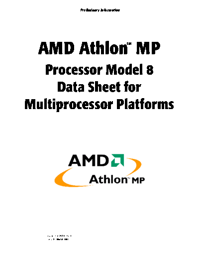 AMD Athlon MP Processor Model 8 Data Sheet for Multiprocessor Platforms  AMD AMD Athlon MP Processor Model 8 Data Sheet for Multiprocessor Platforms.pdf