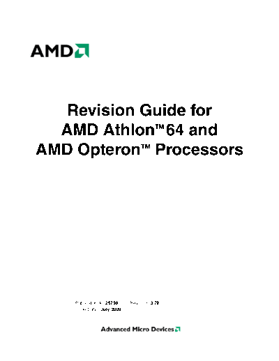 AMD Revision Guide for   Athlon and   Opteron Processors  AMD Revision Guide for AMD Athlon and AMD Opteron Processors.pdf