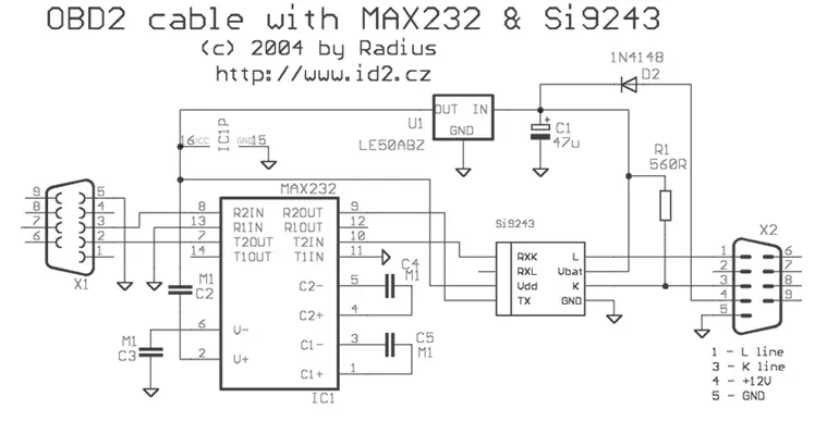 ODB2 to rs232 interface cable