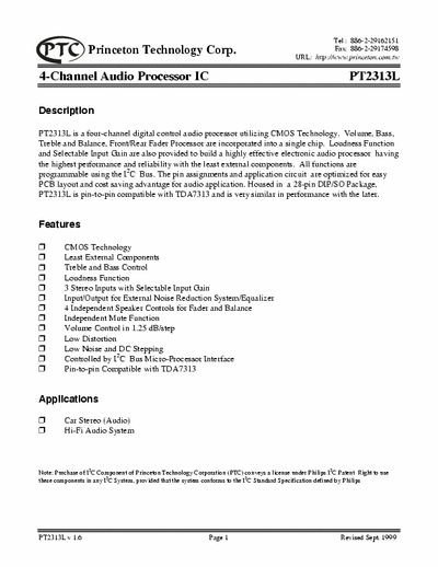 Princeton PT2313L 4-channel audio processor IC