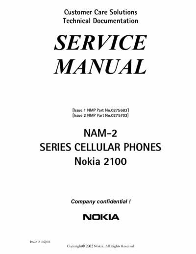 Nokia 2100 Service Manual, Part, Variant, Tools, Troubleshooting, Schematic - File 12