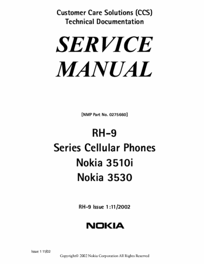 Nokia 3510i, 3530 Service Manual, Part, Variant, Tools, Troubleshooting, Schematic, ecc. - File 11