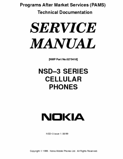 Nokia 6185 Service Manual, Troubleshooting, Part, Variant, Tools, Schematic, ecc. (Issue 1 06/1999) - File 16