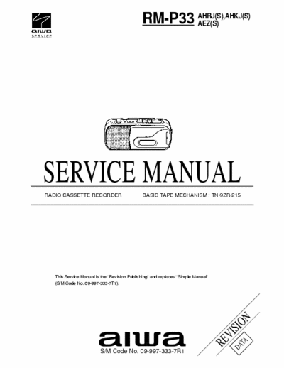 Aiwa RM-P33 Manual Service - Radio Tape Recorder - Tape mech. TN-9ZR-215 - pag. 12