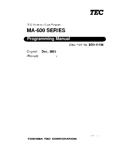 Toshiba MA600 Programming Manual