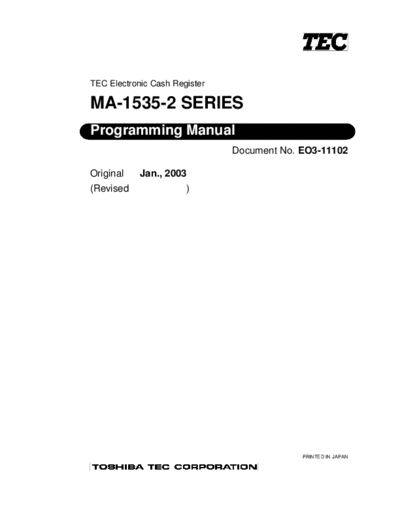 Toshiba MA1535 Programming Manual