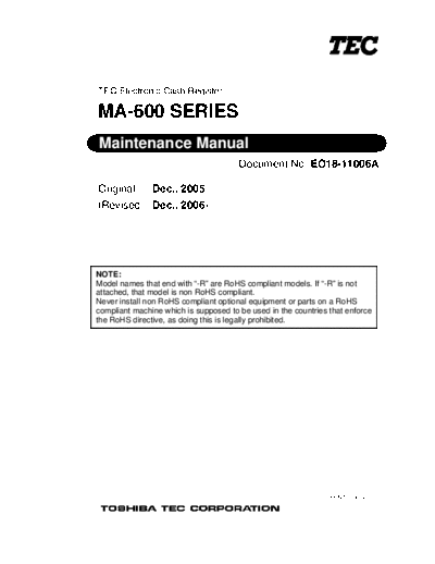 Toshiba MA600 Maintenance Manual