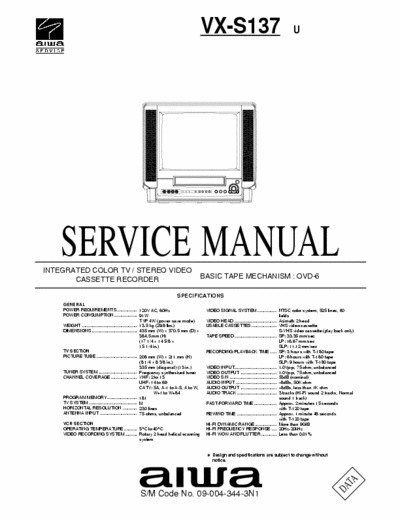 Aiwa VX-S137 (U) Service Manual [Data] Integrated Color TV/Stereo Video Cassette Recorder [Tape mech. OVD-6] - Tot. File 3.435Kb Part 1/3 - pag. 102